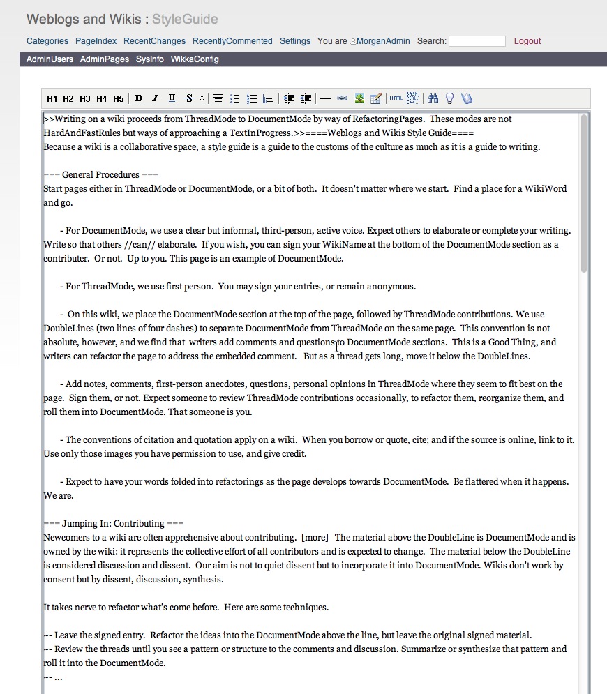 Morgan styleguide page being edited doc mode - Writing Commons Morgan styleguide page being edited doc mode