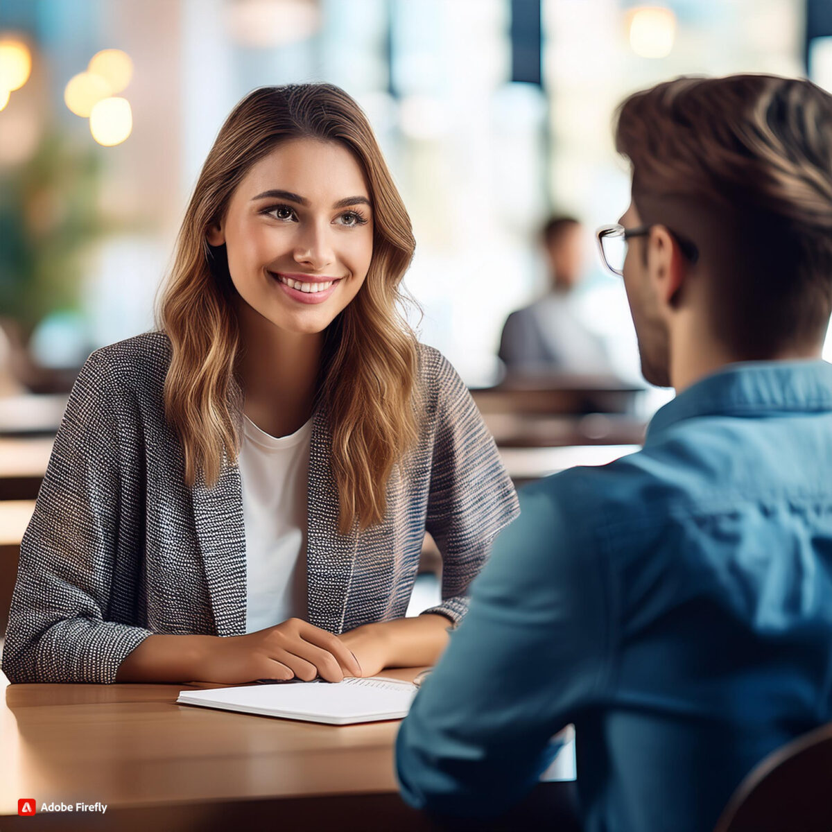 This is a picture of a college student interviewing another student.