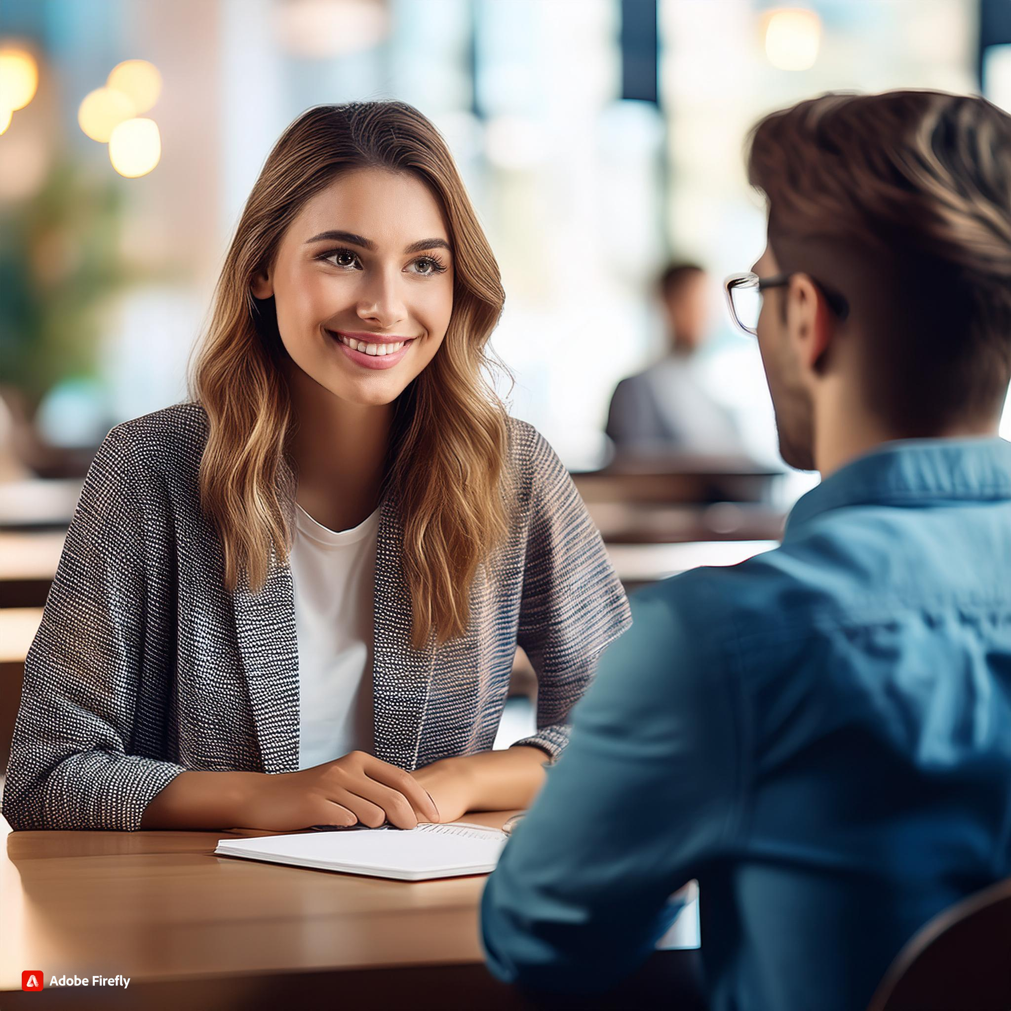 This is a picture of a college student interviewing another student.
