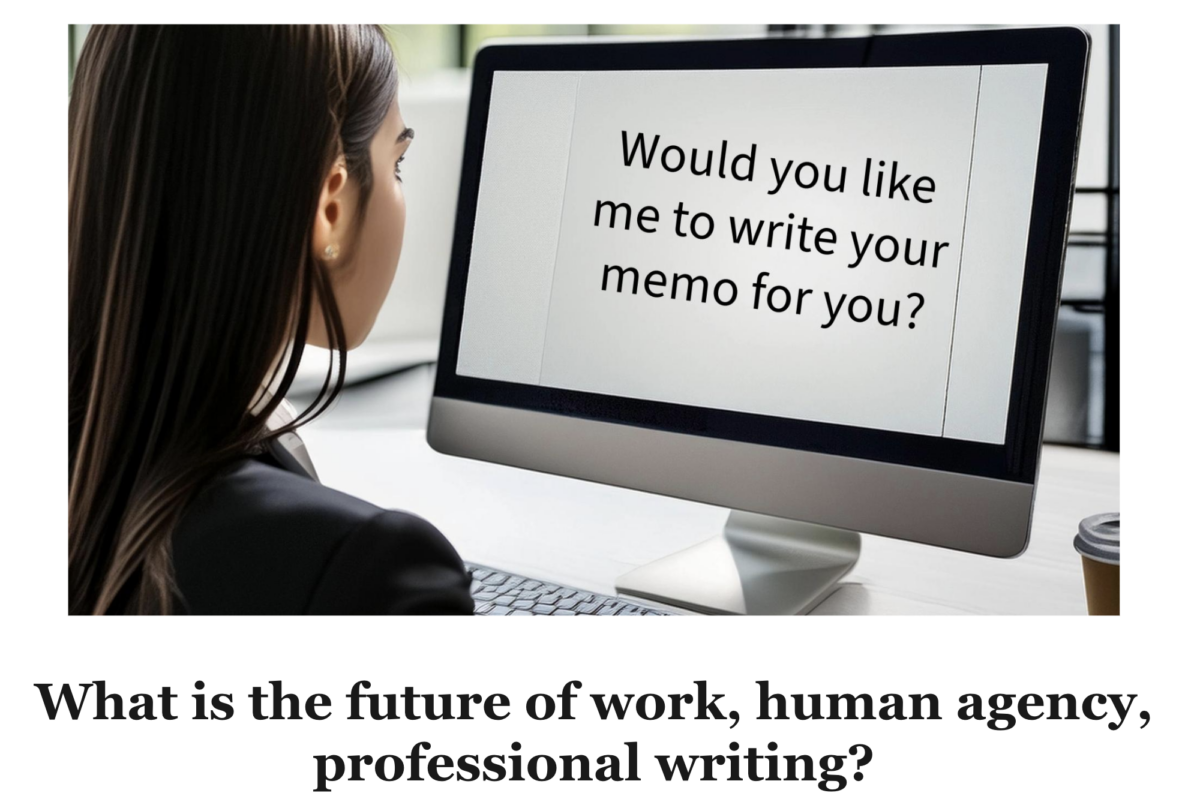 Pic of a computer screen with a question on it: "Would you like me to write your memo for you?"